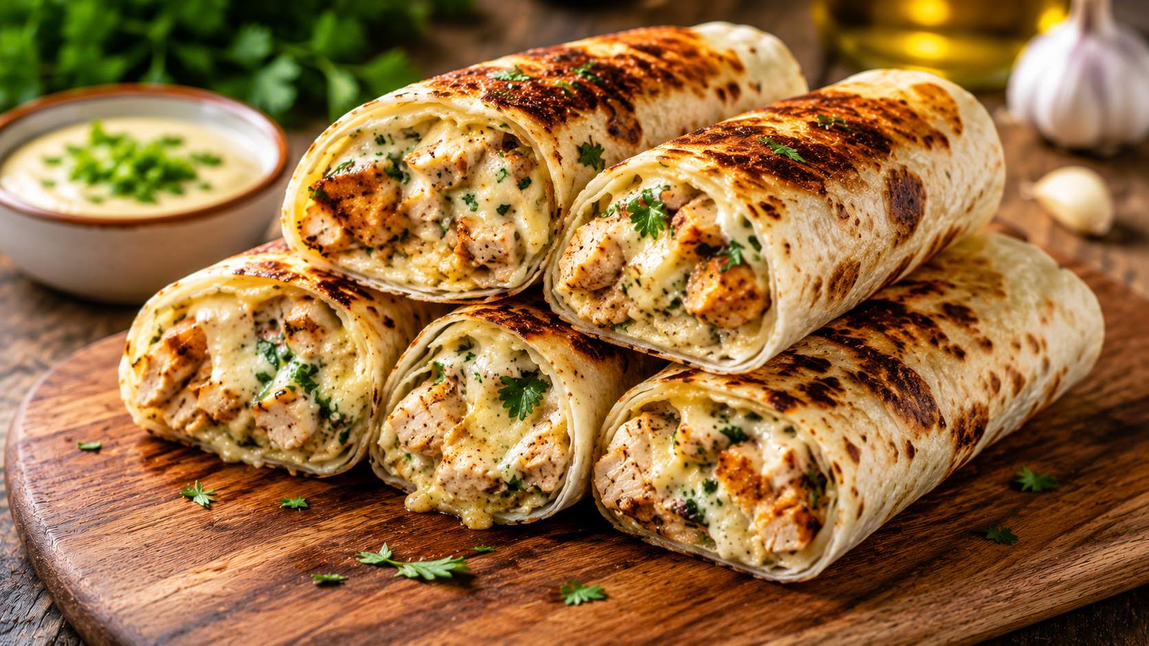 Cheesy Garlic Chicken Wraps
