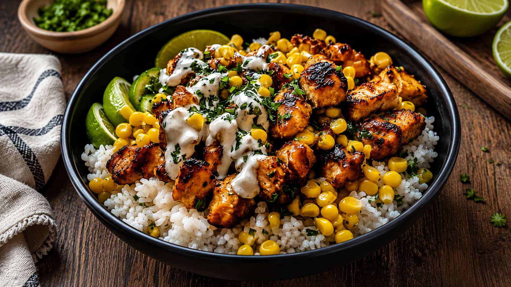 Street Corn Chicken Rice Bowl
