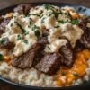 Steak queso rice with creamy sauce