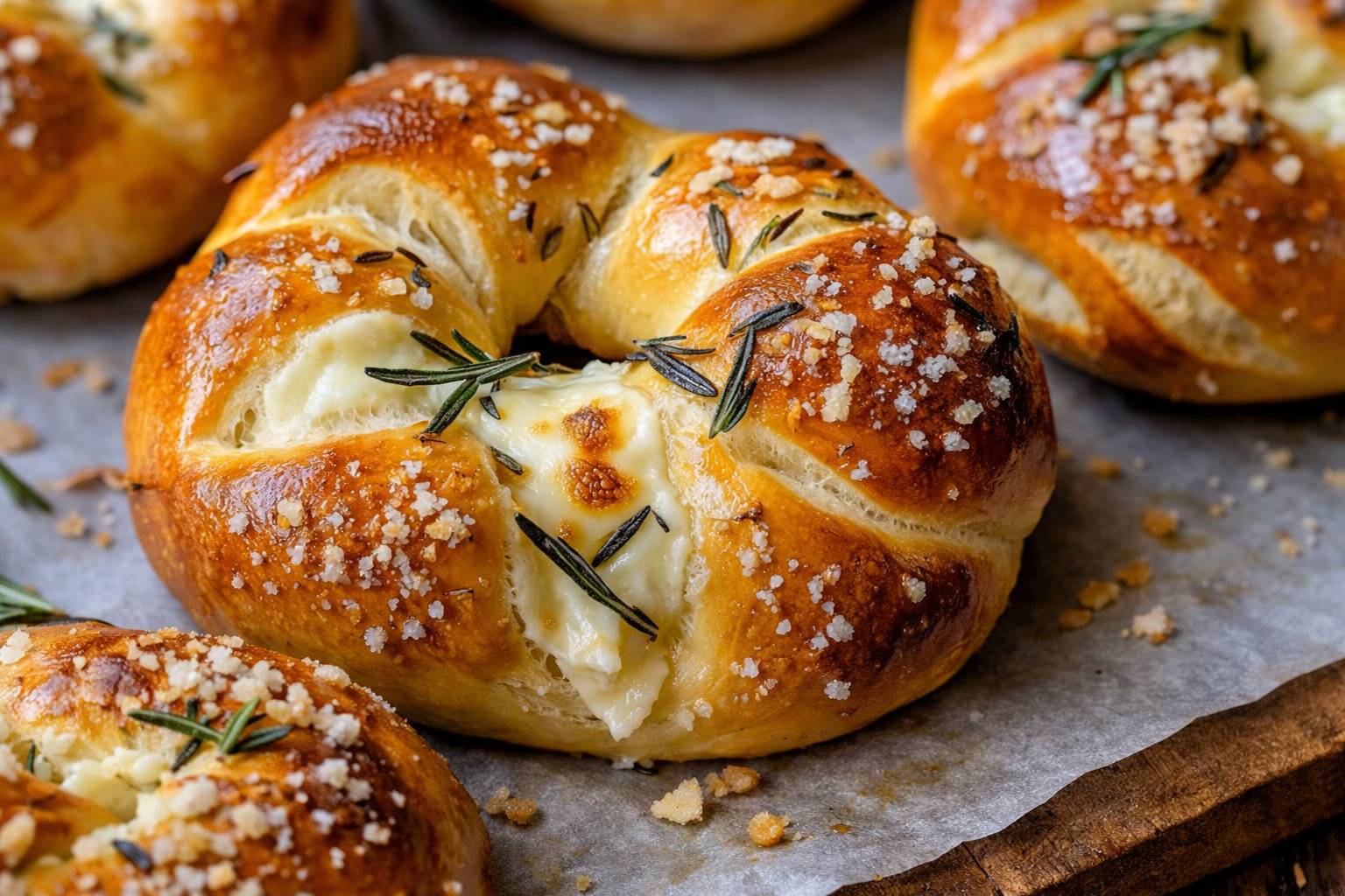 Mozzarella Stuffed Rosemary Parmesan Soft Pretzels