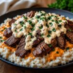 Easy Steak Queso Rice